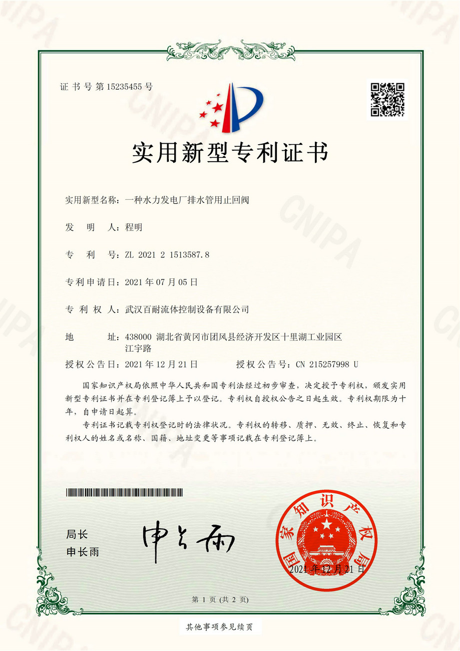 一种水力发电厂排水管用止回阀